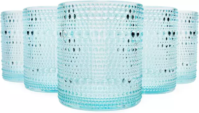 12Oz Blue Hobnail Drinking Glasses 6Pk, Old-Fashioned Beverage Glasses