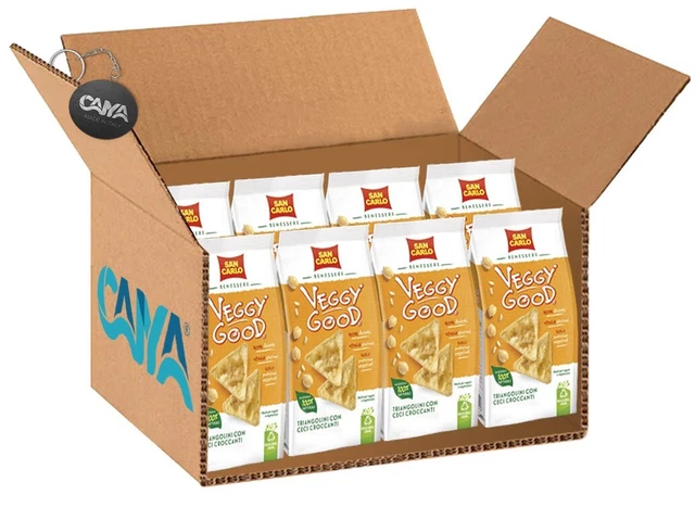 8X San Carlo Veggy Good Triangolini Ceci Croccanti 65g Snack Vegano +Portachiavi