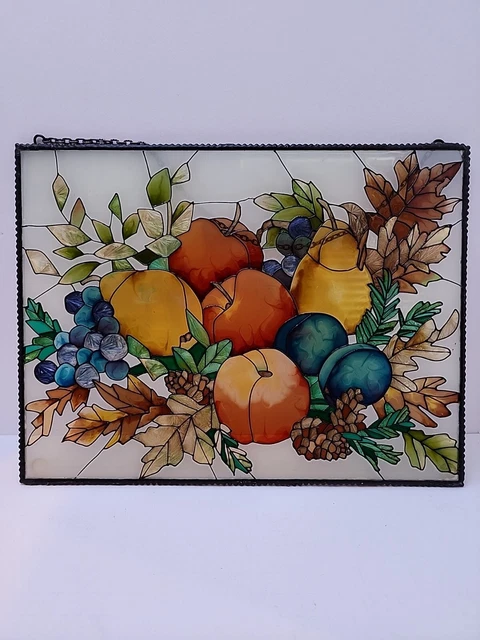 Window Hanging Faux Stained Glass 9.5 x 12 Inches Fruit