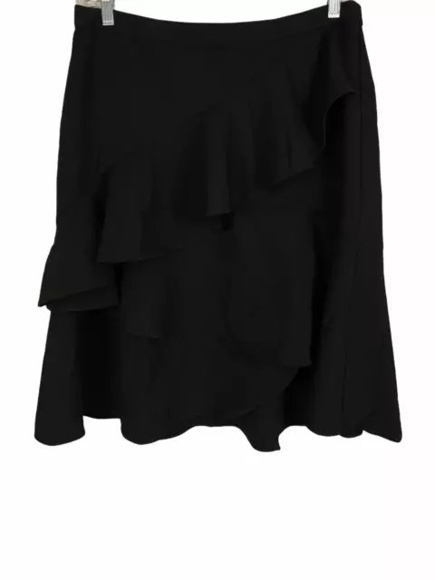 Vince Camuto Women's Pull-on Tiered Ruffle Crepe Skirt Solid Rich Black Size 12