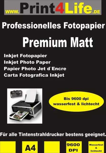 50 Bl. Fotopapier Photopapier 240g A4 beidseitig matt 9600dpi Spitzen Qualität