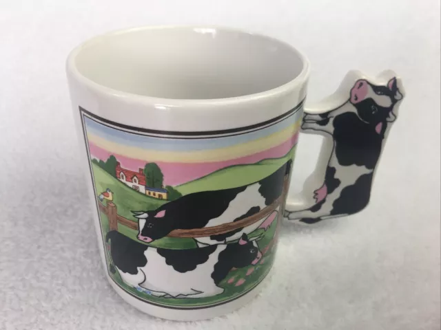 Holstein Cow Coffee Mug Cup Cow Shaped Handle Farm House Country Pasture Ceramic
