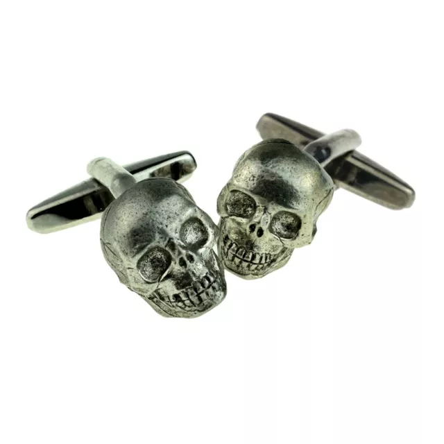 English Made Pewter Skull Cufflinks in a Box XWCL119