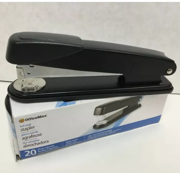 OfficeMax Full Strip Stapler, Standard Stapler, 20 Sheet Capacity, Black Metal