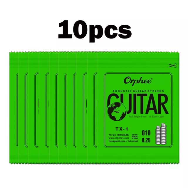 10 Stück Orphee Einzelsaiten Für Akustikgitarre 1. E-Saite(.010) Ersatz