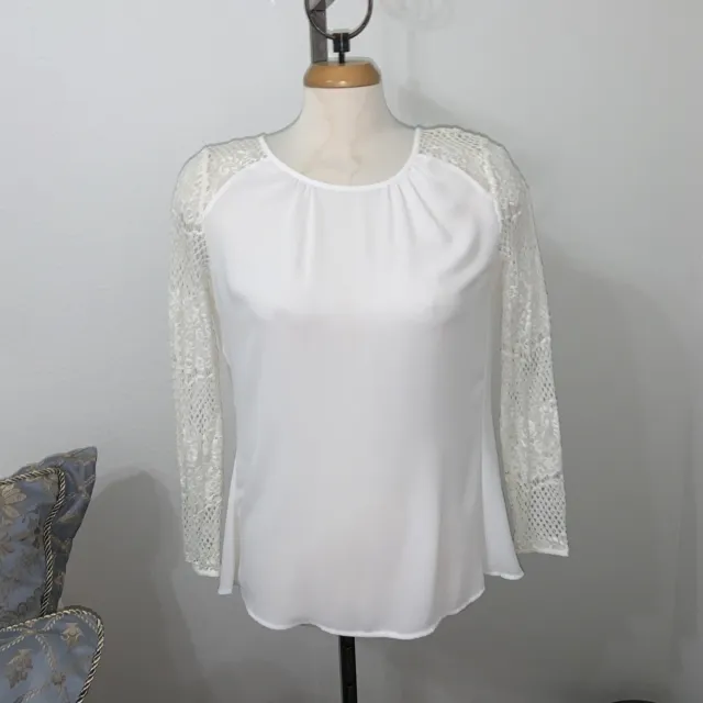 Cache Womens Blouse Lace Arms Size XS White Long Sleeve