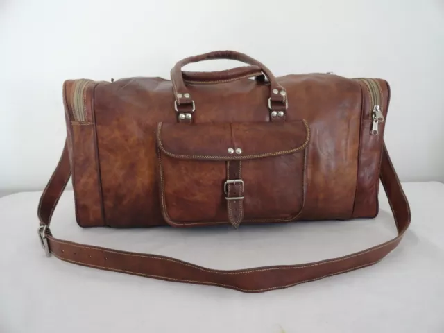 23 in Vintage Leather Duffle Bag Weekend Travel Holdall Luggage Handbags Sports