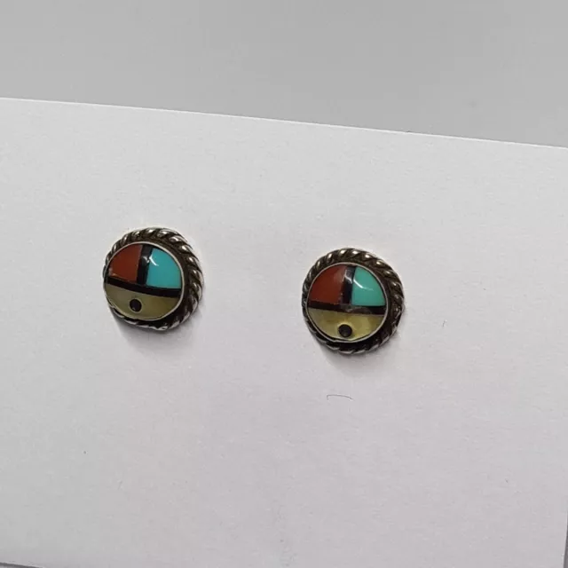 Vintage Zuni Sterling Silver 925 Inlay Sunface Stud Earrings Torquoise Coral etc