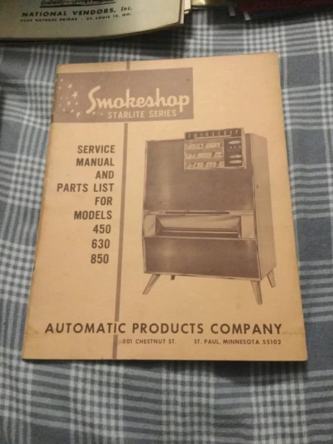 Service Manual/Parts List-Smokeshop 450 630 850-Satellite Series-Cigarette Vend