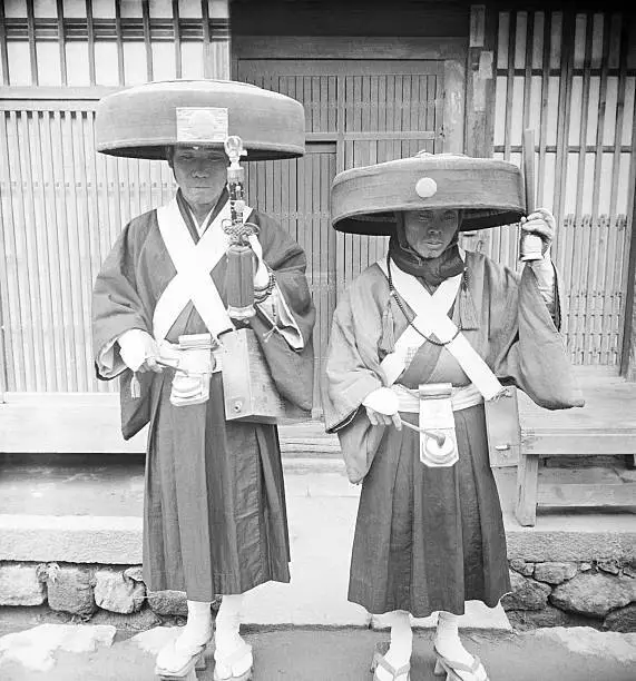 Priests Wearing Traditional Suits and Hats in Japan, circa 1930 Old Photo