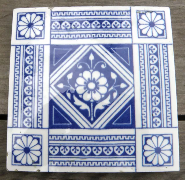 ANTIQUE BLUE ARTS & CRAFTS TILE  by MINTONS CHINA WORKS, STOKE ON TRENT C. 1880 2