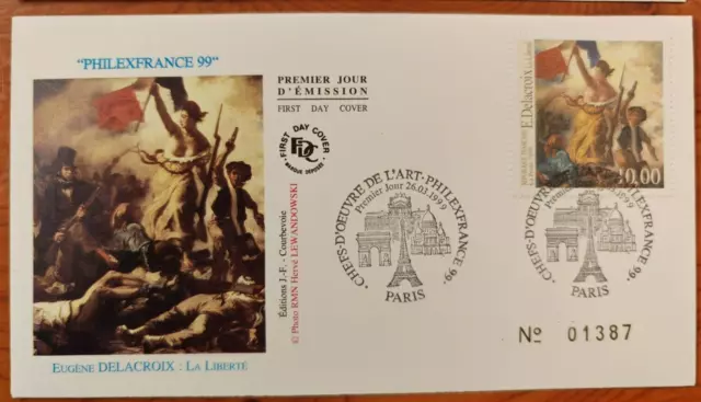 FDC Enveloppe 1er jour, SERIE PHILEXFRANCE 99, DELACROIX, VINCI, VENUS DE MILO 3