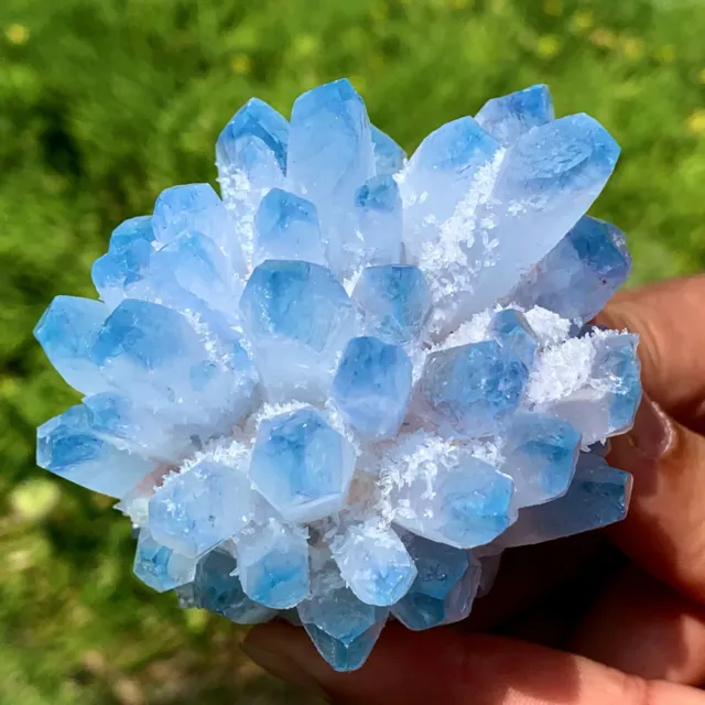 332G New Find sky blue Phantom Quartz Crystal Cluster Mineral Specimen Healing