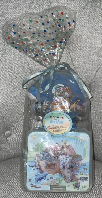Vtg 90s PECOWARE Infant Dish Feed Set Noah Ark Suction Bowl Container Cup Spoon