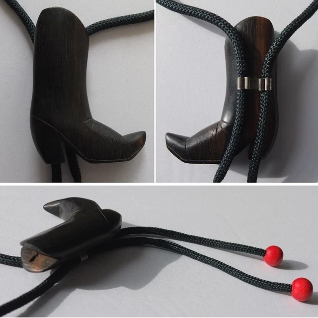 vintage Bolo Tie with solid walnut cowboy boot slide, 16½” cord—excellent cond.