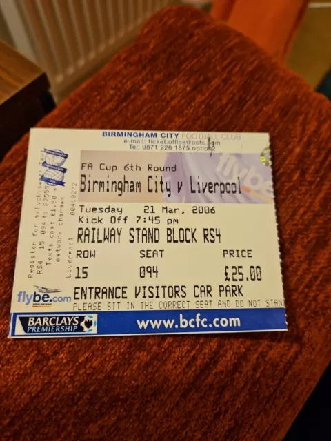 Birmingham City V Liverpool 21/03/2006 Ticket Stub