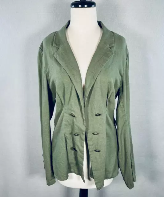 Free People Linen Blend Blazer Womens L Green Double Breasted Open Jacket