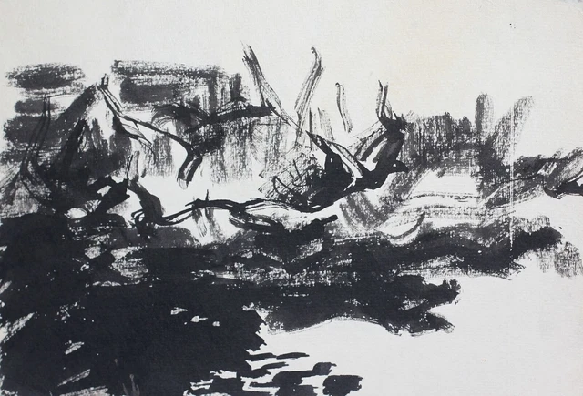 DESSIN À L'ENCRE vintage paysage abstrait EUR 92,81 - PicClick FR