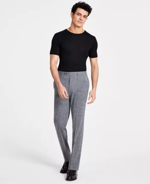 Calvin Klein Mens Slim Fit Plaid Dress Pants Gray 42 x 30