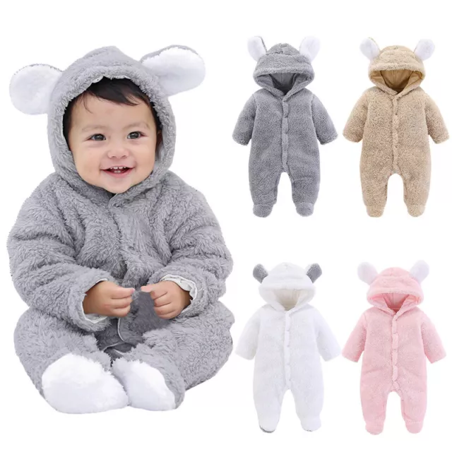 Newborn Baby Boy Girl Kids Bear Hooded Romper Jumpsuit Bodysuit Clothes Outfits