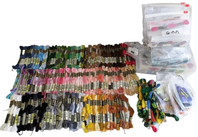 Huge 600+ Lot DMC EMBROIDERY FLOSS Skeins Cards Assorted Organized Cotton Thread