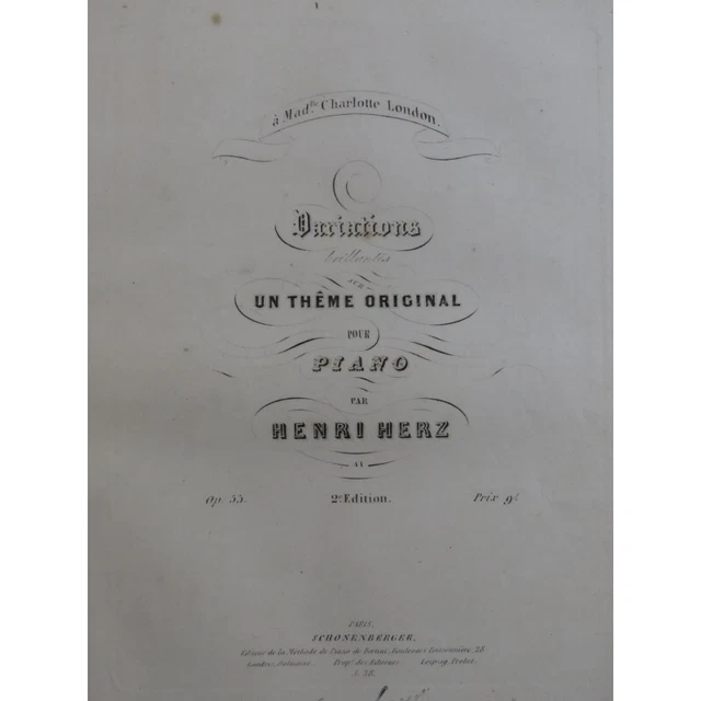 Herz Henri Variations Brillantes sur une Thème Original op 55 Piano ca1840