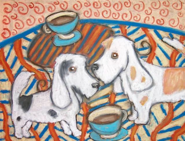Petit Basset Griffon Vendeen and Coffee 4x6 Art Card Print Dog Artist KSams PBGV