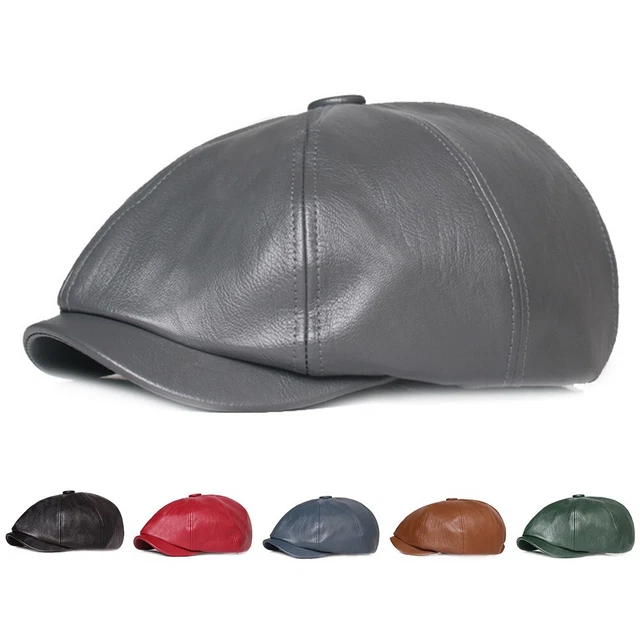 Stylish Men's Baker Boy Hat Faux Leather Ivy Cap Tweed Newsboy Beret Hat