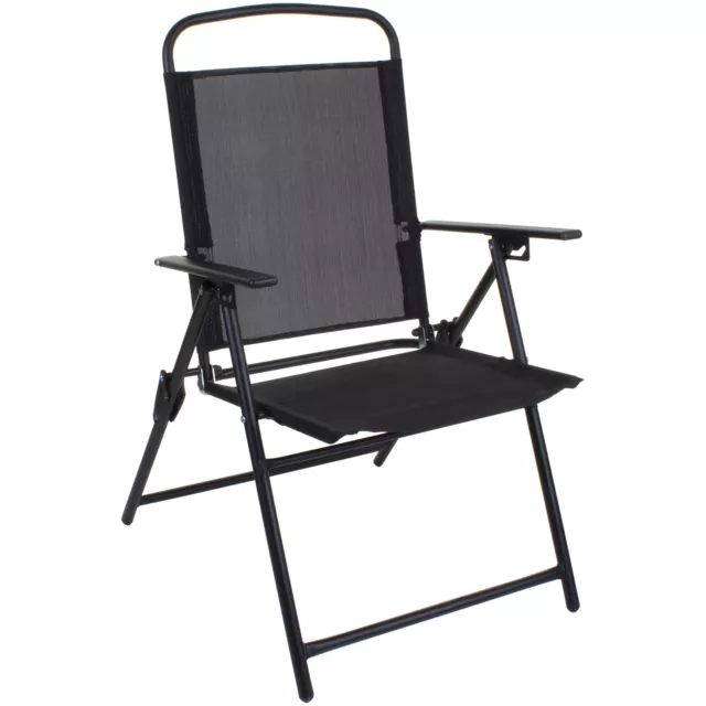 Outdoor Folding Deck Chair Reclining Patio Black Armchair 3 Position Backrest