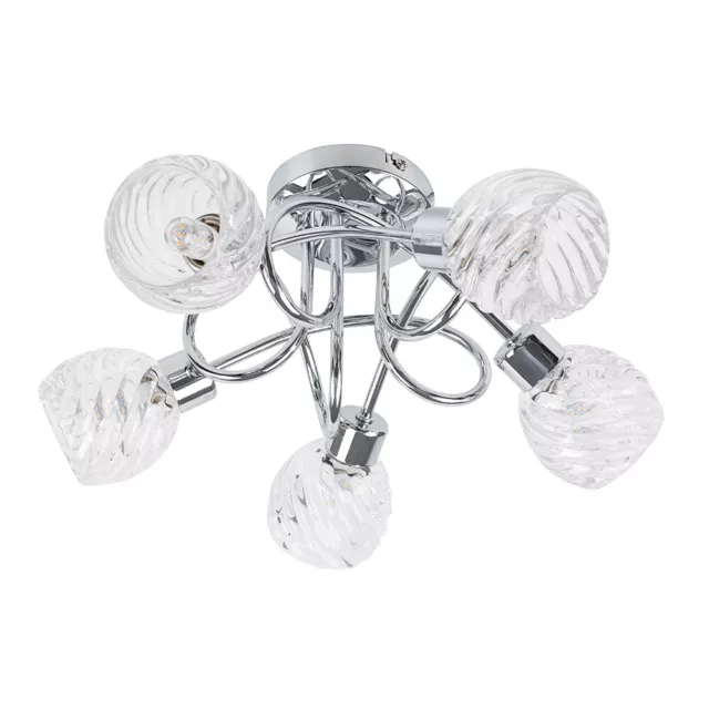 5 Way Polished Chrome Ceiling Light Fitting Glass Swirl Shades Lampshades Bulb