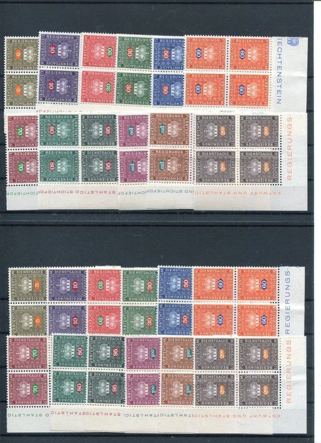Liechtenstein Service No. D 45 - 56 ** 4-Blocks, 2-Sets, Top + Bottom