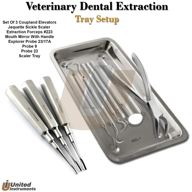 VETERINARY DENTAL EXTRACTION Tray Kit Coupland Elevator Extracting