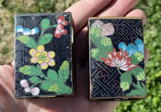 Antique Qing Dynasty - Republic Era Period Chinese Cloisonne Matchbox Holder Set