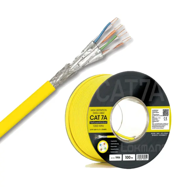 CAT 7a  Kabel, GIGABIT Netzwerkkabel,  Verlegekabel, VOLLKUPFER, 100m