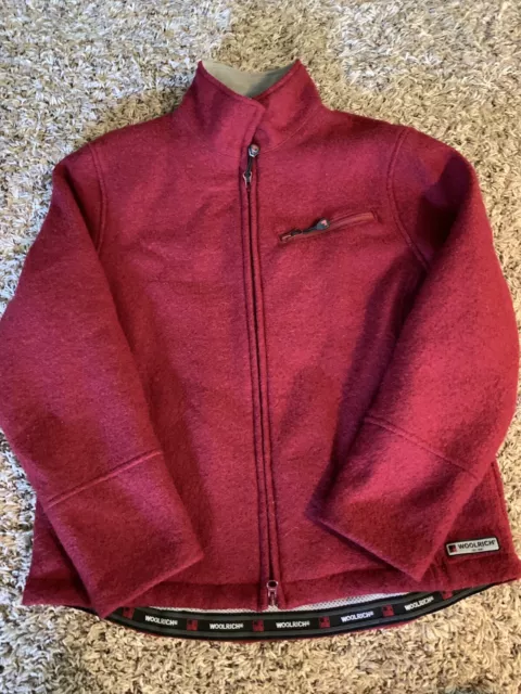 Woolrich Womens Full Zip Boiled Wool Mesh Lined Jacket Ruby Red Sz S 15417