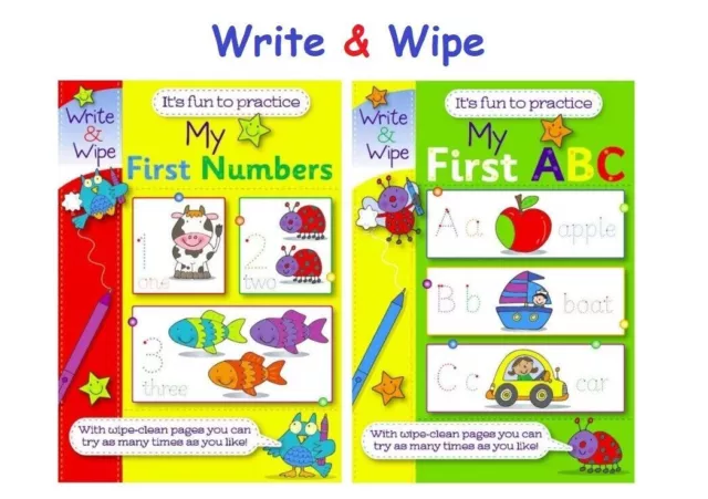 2 x EASY LEARNING CHILDRENS MY FIRST NUMBERS ABC WRITE AND WIPE PRACTICE BOOKS