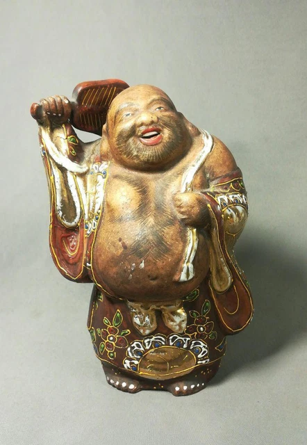 HOTEI BUDAI GOD KUTANI Pottery Statue 7 inch MEIJI Japan Antique Figurine Figure