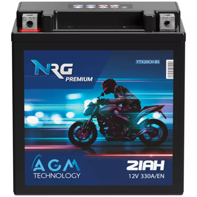NRG YTX20CH-BS AGM Motorradbatterie 21Ah 12V 330A/EN 82002 20Ah 51892 YTX20A-BS