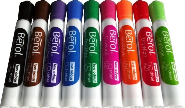ASSORTED COLOUR Berol Dry Wipe Chisel Tip Whiteboard Marker Pens