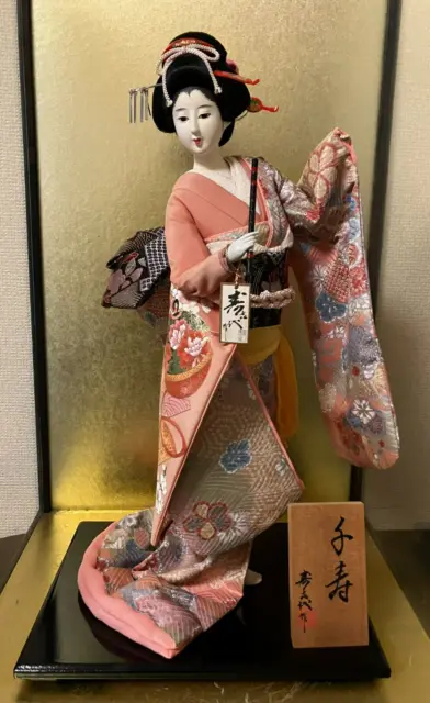 Vintage Japanese Doll Kimono Geisha Maiko Flute Folk Craft H: 18.1 in