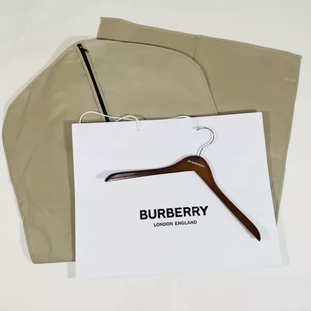 Burberry Coat Garment Protector + Wooden Hanger + White Shopping Paper Bag