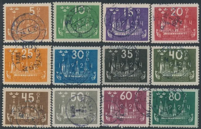 SWEDEN - 1924 5ö to 80ö Post Congress short set of 12, used – Facit # 196-207