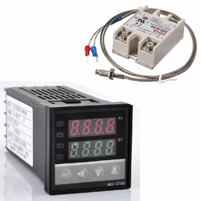 LCD Digital PID REX-C100 Temperature Controller Set + K Thermocouple + 40A SSR
