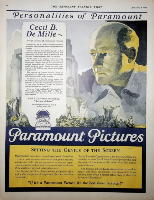 Original 1925 Ad for Paramount Pictures, Cecil B. De Mille