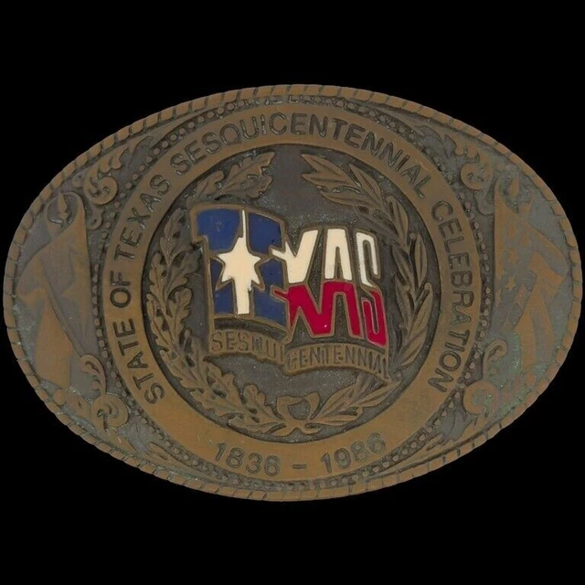 Brass 150th Anniversary Texas Sesquicentennial Texan 1980s Vintage Belt Buckle