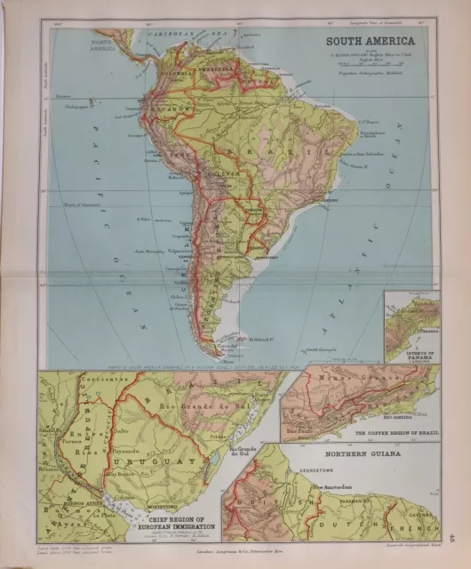 1889 Map South America Chief Region European Immigration Northern Guiana Panama