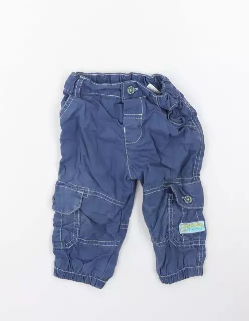 Marks and Spencer Boys Blue Cotton Cargo Trousers Size 6-9 Months