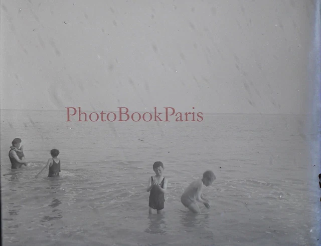 Famille à mer Photo NEGATIVE Plaque de verre Stereo Vintage V33L24n2