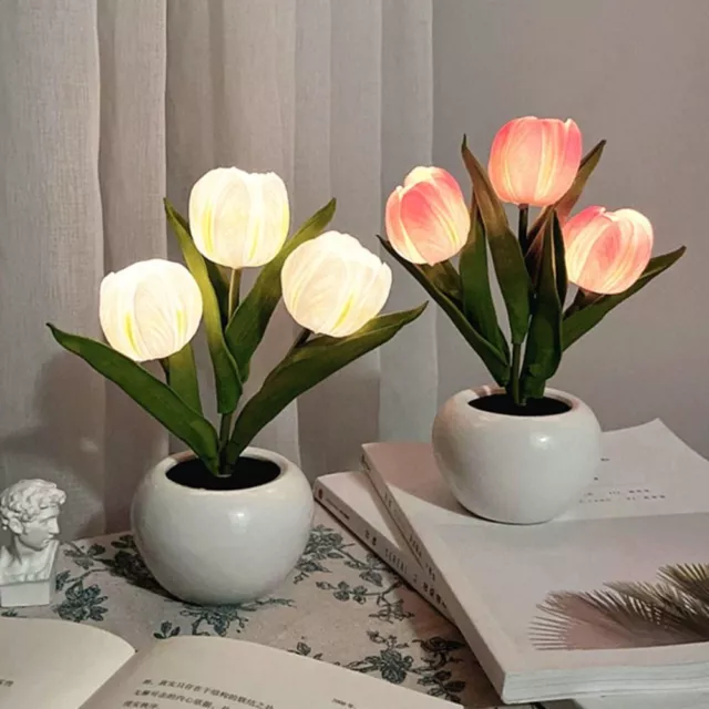 de mesa LED Tulip Luz nocturna Flor artificial Lámpara de flor de simulación