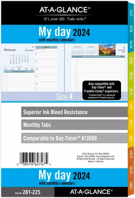 AT-A-GLANCE 2024 Daily Monthly Planner Two Page Per Day Refill Loose-Leaf